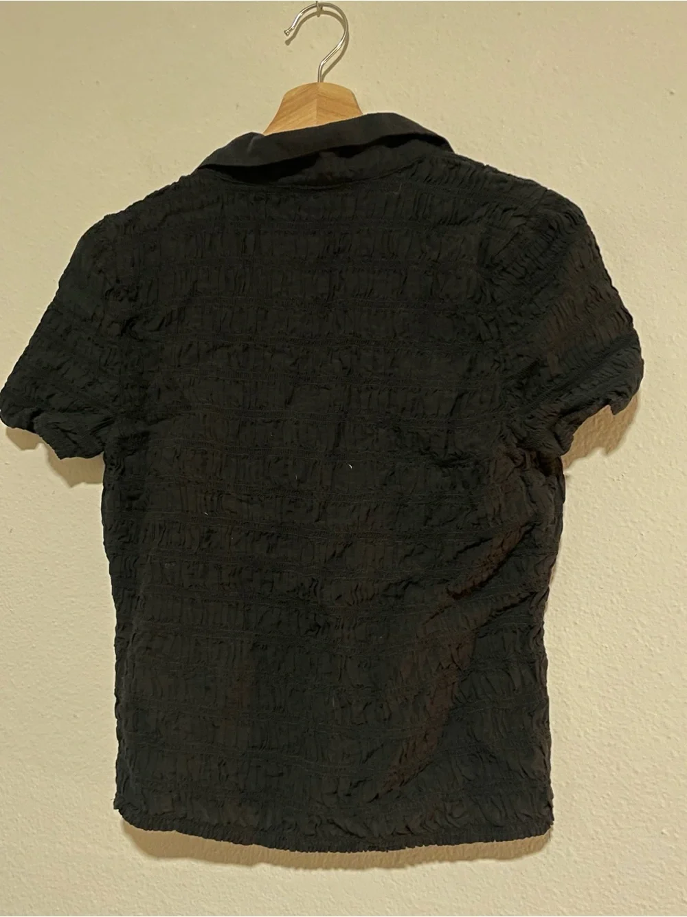 J. Crew Smocked Ruched Button-Up Short Sleeve Blouse, Size Large - Picture 3 of 4